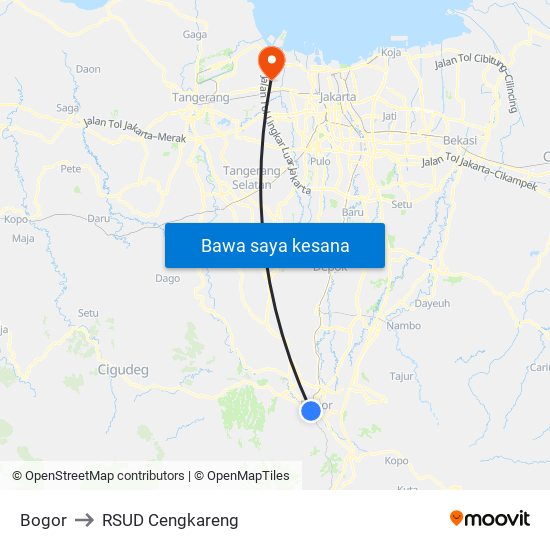 Bogor to RSUD Cengkareng map