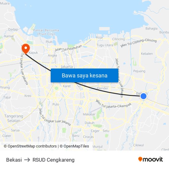 Bekasi to RSUD Cengkareng map