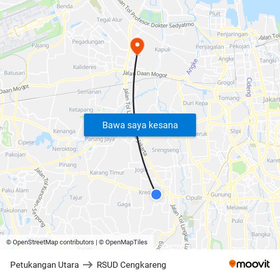 Petukangan Utara to RSUD Cengkareng map