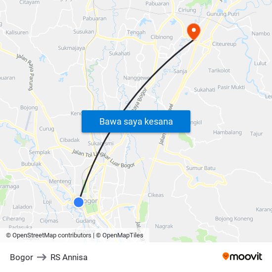 Bogor to RS Annisa map