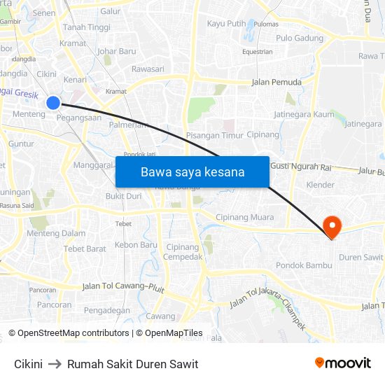 Cikini to Rumah Sakit Duren Sawit map