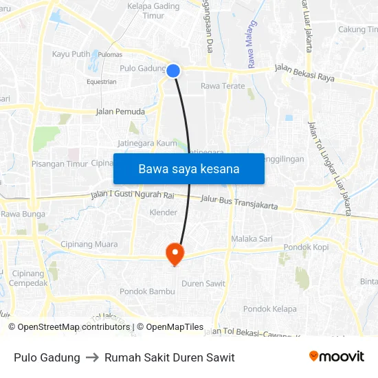 Pulo Gadung to Rumah Sakit Duren Sawit map