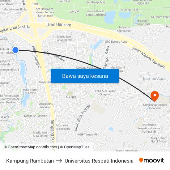 Kampung Rambutan to Universitas Respati Indonesia map