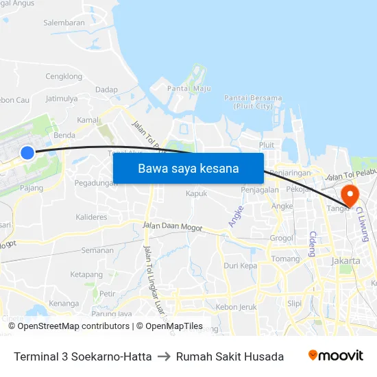 Terminal 3 Soekarno-Hatta to Rumah Sakit Husada map