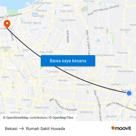 Bekasi to Rumah Sakit Husada map