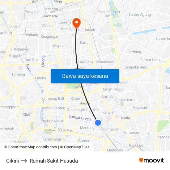 Cikini to Rumah Sakit Husada map