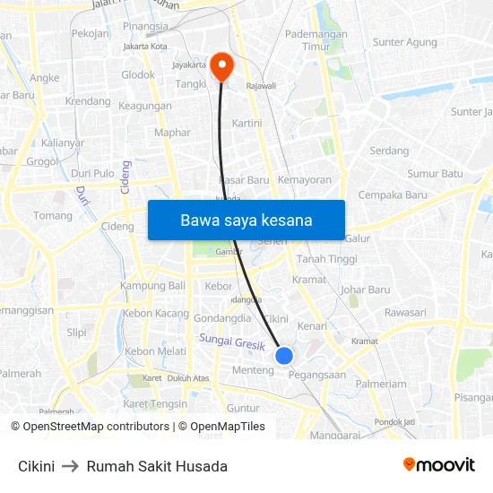 Cikini to Rumah Sakit Husada map