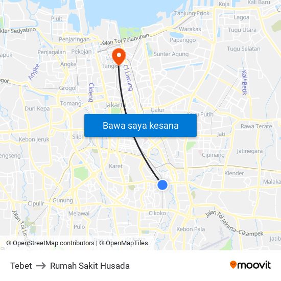 Tebet to Rumah Sakit Husada map