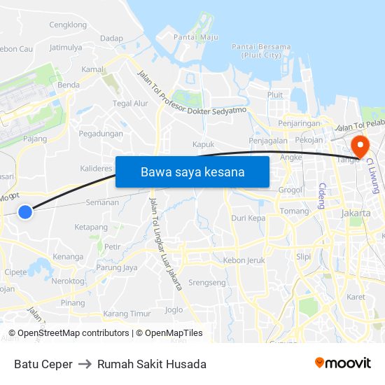 Batu Ceper to Rumah Sakit Husada map