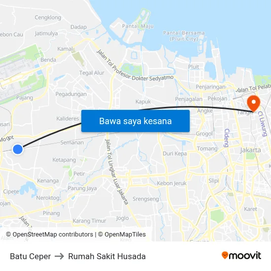 Batu Ceper to Rumah Sakit Husada map