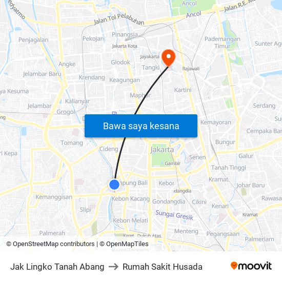 Jak Lingko Tanah Abang to Rumah Sakit Husada map