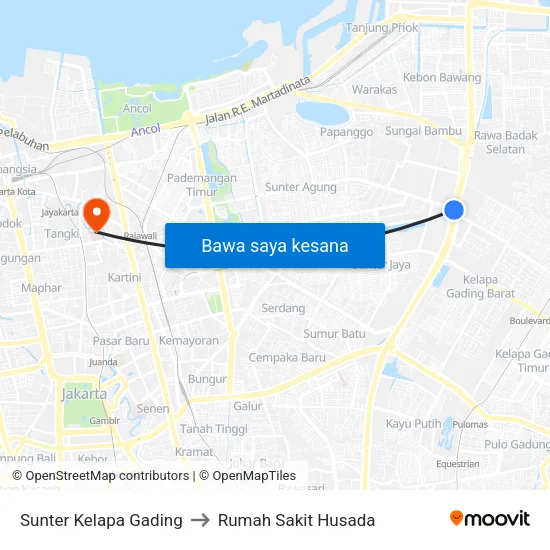 Sunter Kelapa Gading to Rumah Sakit Husada map