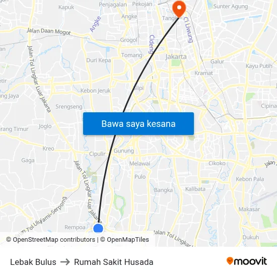 Lebak Bulus to Rumah Sakit Husada map
