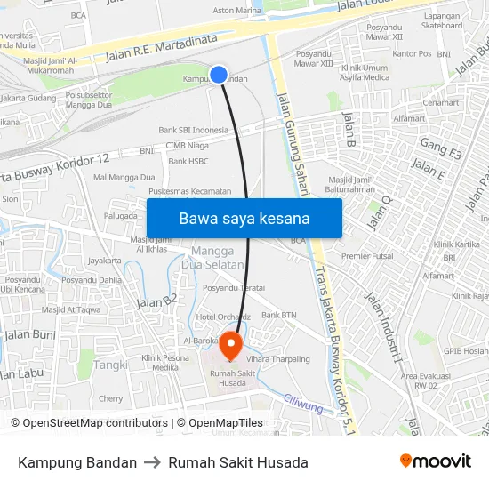 Kampung Bandan to Rumah Sakit Husada map
