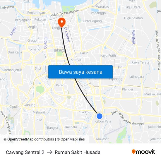 Cawang Sentral 2 to Rumah Sakit Husada map