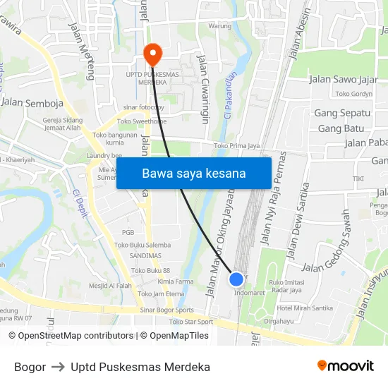 Bogor to Uptd Puskesmas Merdeka map