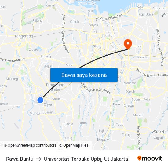 Rawa Buntu to Universitas Terbuka Upbjj-Ut Jakarta map