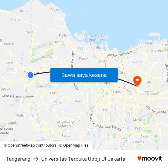 Tangerang to Universitas Terbuka Upbjj-Ut Jakarta map