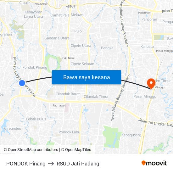 PONDOK Pinang to RSUD Jati Padang map