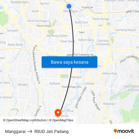 Manggarai to RSUD Jati Padang map