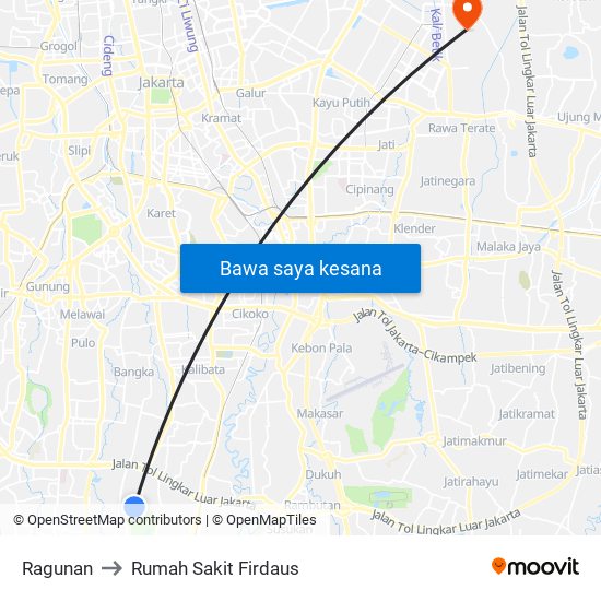 Ragunan to Rumah Sakit Firdaus map