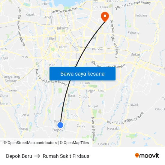 Depok Baru to Rumah Sakit Firdaus map