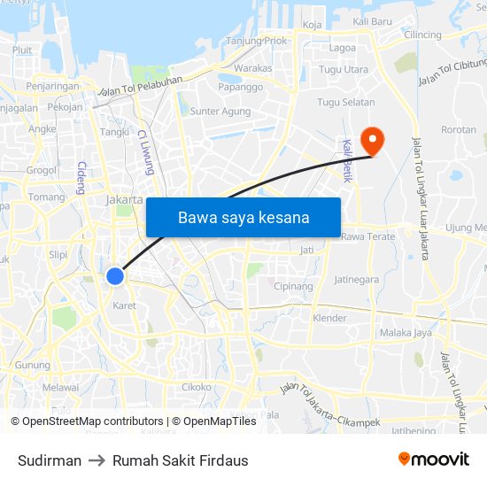 Sudirman to Rumah Sakit Firdaus map