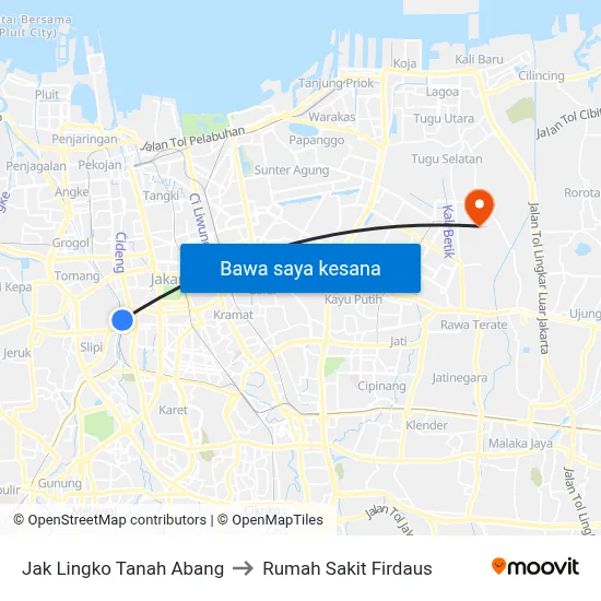Jak Lingko Tanah Abang to Rumah Sakit Firdaus map