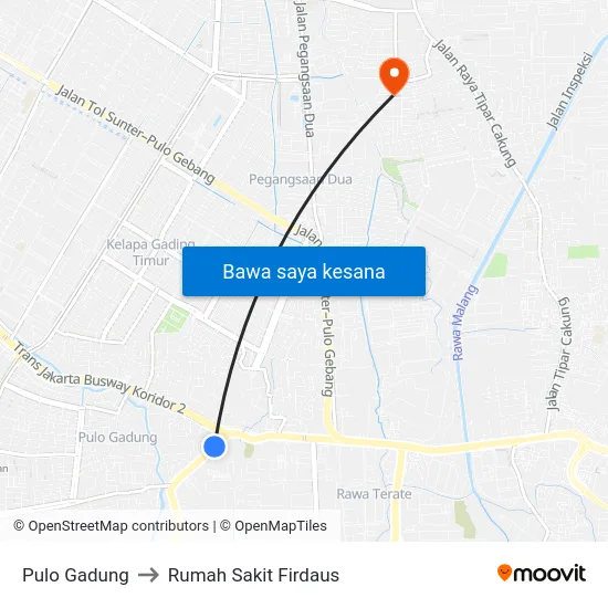 Pulo Gadung to Rumah Sakit Firdaus map