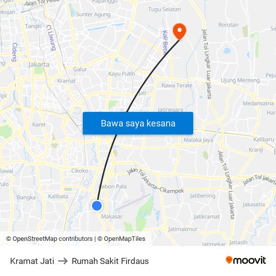 Kramat Jati to Rumah Sakit Firdaus map