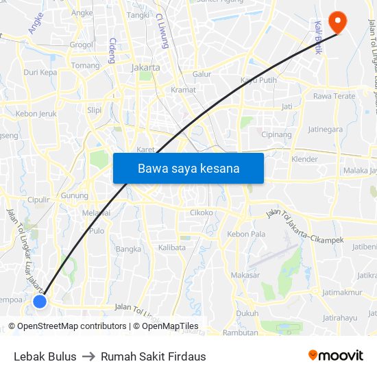 Lebak Bulus to Rumah Sakit Firdaus map