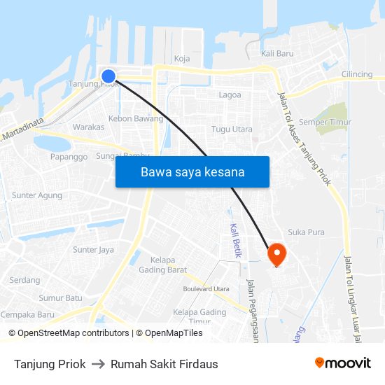 Tanjung Priok to Rumah Sakit Firdaus map