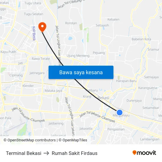 Terminal Bekasi to Rumah Sakit Firdaus map