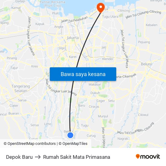 Depok Baru to Rumah Sakit Mata Primasana map