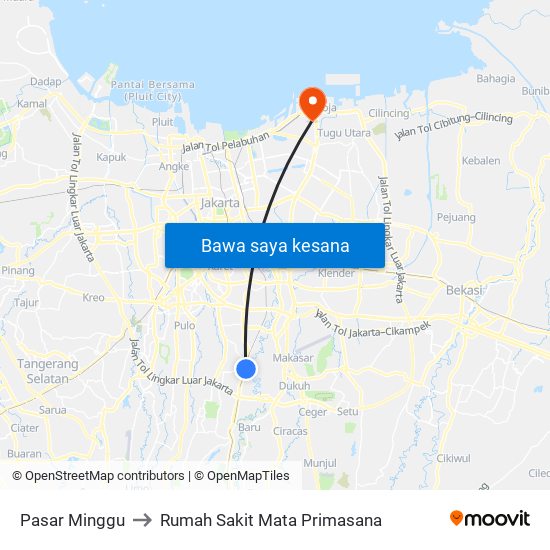 Pasar Minggu to Rumah Sakit Mata Primasana map