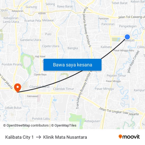 Kalibata City 1 to Klinik Mata Nusantara map