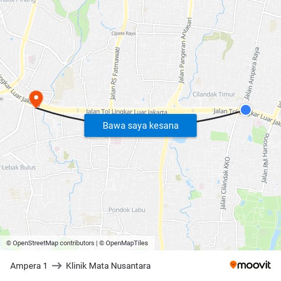 Ampera 1 to Klinik Mata Nusantara map