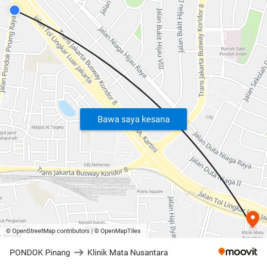 PONDOK Pinang to Klinik Mata Nusantara map