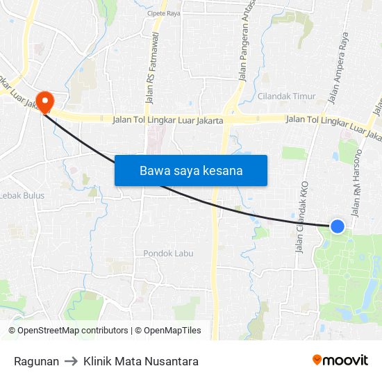 Ragunan to Klinik Mata Nusantara map