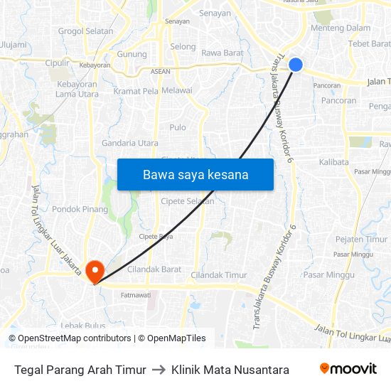 Tegal Parang Arah Timur to Klinik Mata Nusantara map