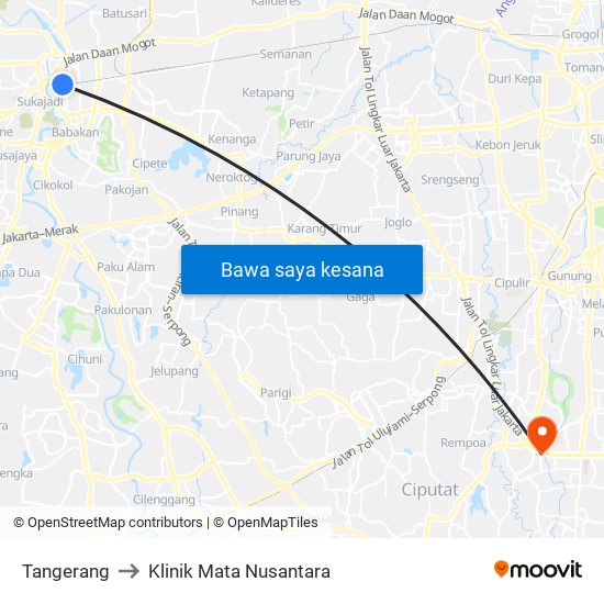 Tangerang to Klinik Mata Nusantara map