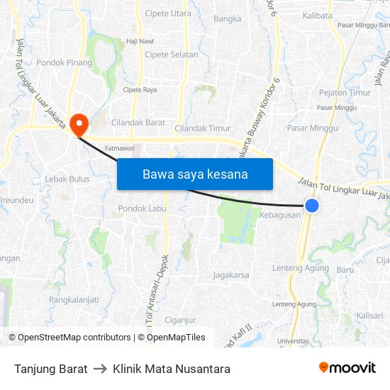 Tanjung Barat to Klinik Mata Nusantara map