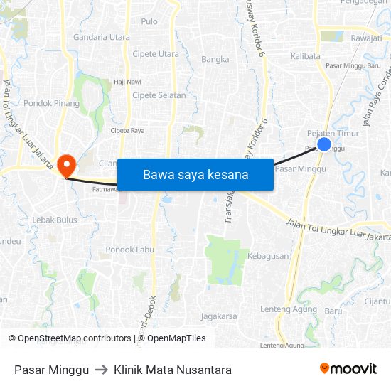 Pasar Minggu to Klinik Mata Nusantara map