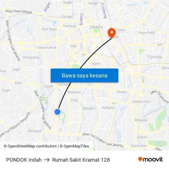 PONDOK Indah to Rumah Sakit Kramat 128 map