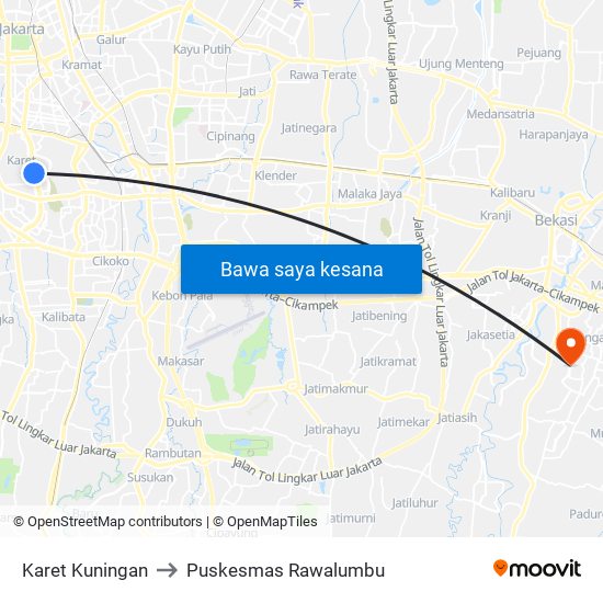 Karet Kuningan to Puskesmas Rawalumbu map