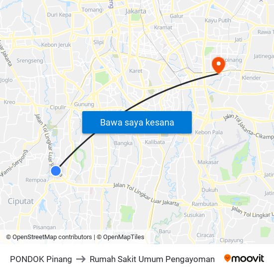 PONDOK Pinang to Rumah Sakit Umum Pengayoman map