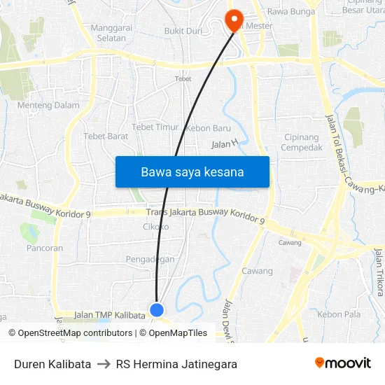 Duren Kalibata to RS Hermina Jatinegara map
