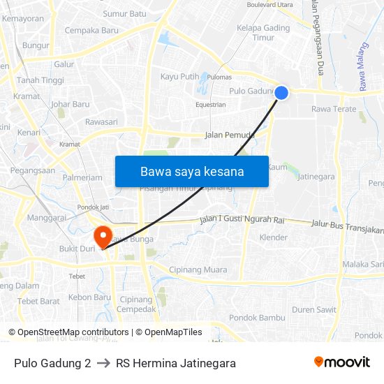 Pulo Gadung 2 to RS Hermina Jatinegara map