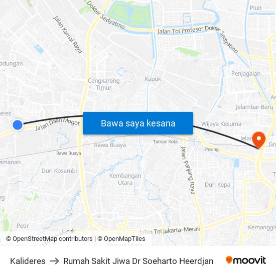 Kalideres to Rumah Sakit Jiwa Dr Soeharto Heerdjan map