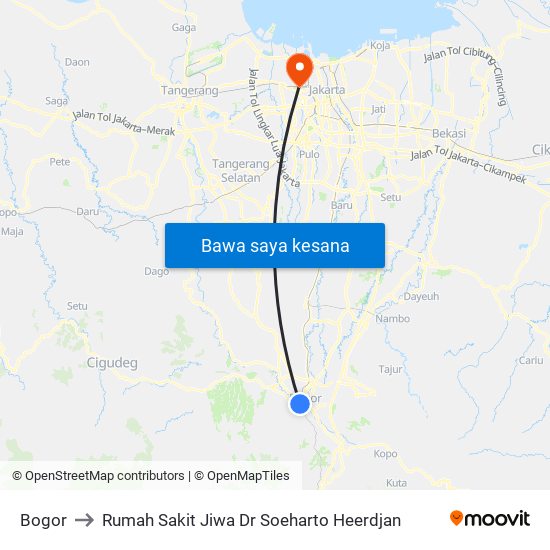 Bogor to Rumah Sakit Jiwa Dr Soeharto Heerdjan map